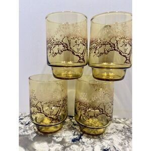 4 Vintage Amber Stacking Glasses Tumblers by Federal Glass Company Cherry Tree